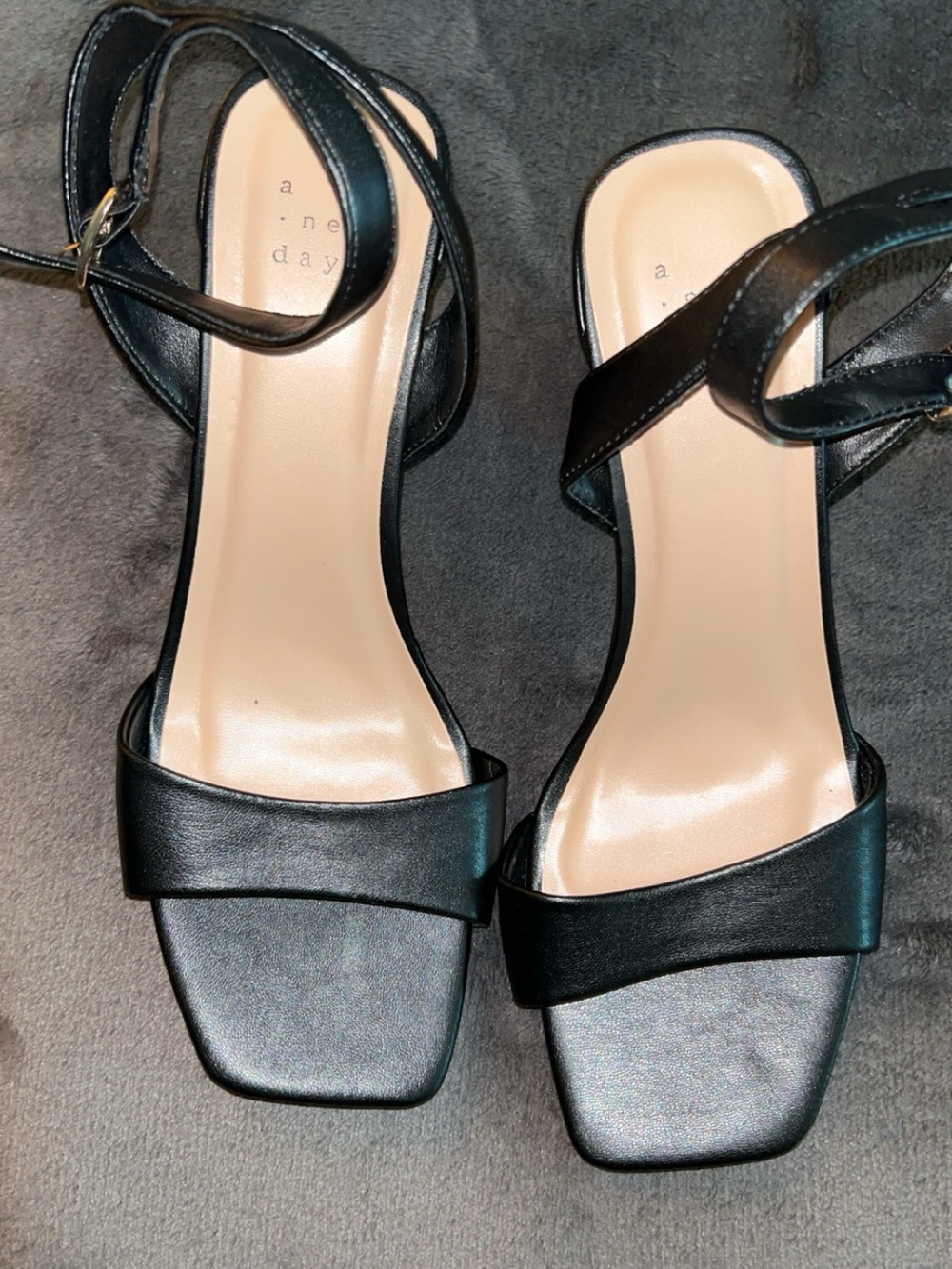 a new day Black Square-Toe Ankle Strap Heels